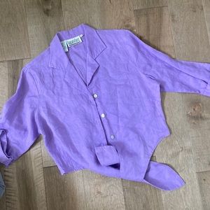 Lilac cropped 100% linen top, size M